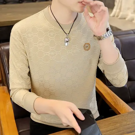 高档提花长袖T恤男加肥加大码装秋冬上衣服个性打底小衫秋衣卫衣图片