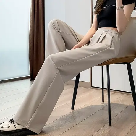 西装阔腿裤女垂感春春季2024年新款高腰窄版直筒裤显瘦宽松休闲裤商品大图