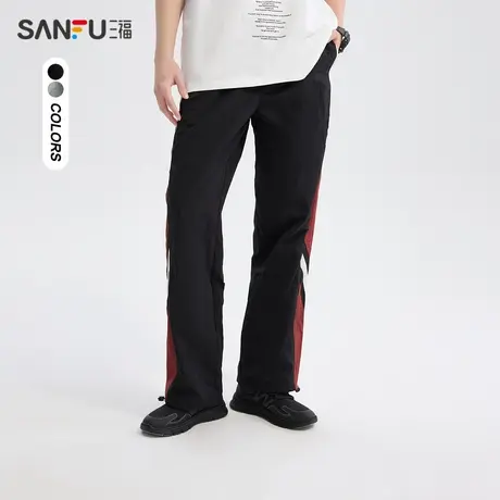 三福2024夏季男士侧边拼接休闲裤 运动风宽松直筒长裤男483259图片