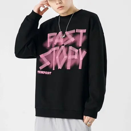 春秋款潮牌印花情侣装长袖卫衣秋季男款美式高街圆领上衣秋天男装图片