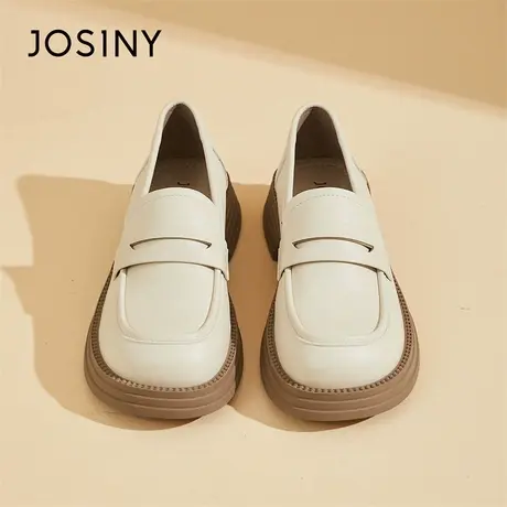 Josiny/卓诗尼厚底白色乐福鞋女2024新款春季百搭英伦风小皮鞋子图片