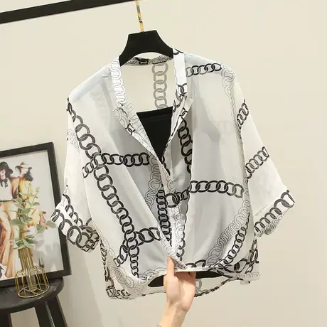 蝙蝠袖雪纺衫上衣+吊带打底衫两件套装显瘦印花V领上衣性感衬衣潮商品大图