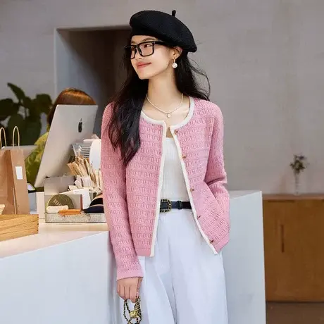 时尚气质长袖毛衣开衫2023年秋季新款淑女温柔圆领宽松显瘦上衣商品大图