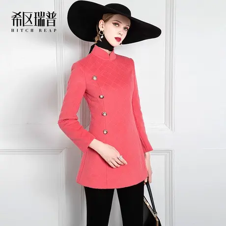 希区瑞普原创设计师羊毛改良旗袍女粉色秋冬新款时尚气质毛呢上衣商品大图