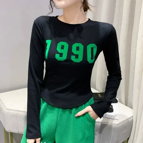 紧身高腰T恤打底衫女春秋2023新款设计感小众洋气上衣内搭小衫潮商品大图