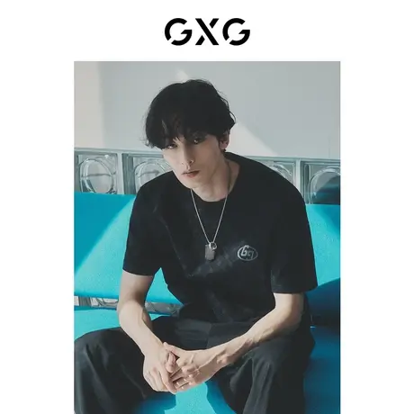 【龚俊心选】GXG男装 黑色圆领短袖T恤满身印花时尚潮流休闲商品大图