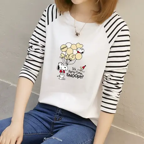 春夏长袖T恤女纯棉宽松印花2023年新款圆领套头上衣春秋打底衫潮商品大图