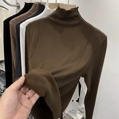 半高领双面德绒打底衫女内搭2023秋冬加绒加厚德荣春秋衣洋气上衣图片