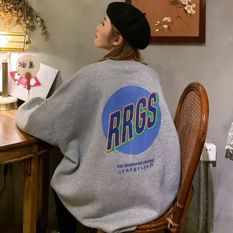 waitmore超火卫衣女秋冬加绒加厚宽松韩版潮ins上衣bf慵懒风外套商品大图