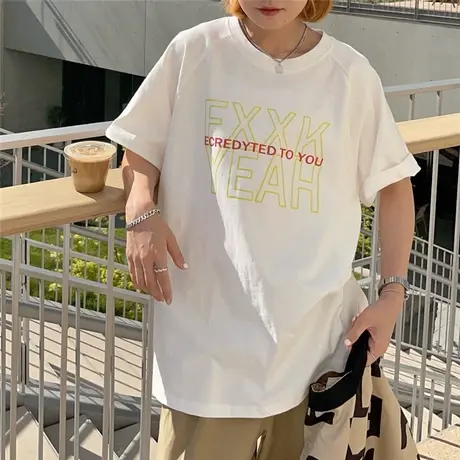 原创港风ins盐系少女新款韩版夏装ulzzang宽松纯棉短袖T恤女上衣商品大图