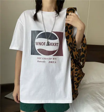 短袖2023夏新款t恤女上衣宽松印花韩版学生大码体恤简约半袖ins潮图片