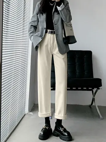 清仓捡漏小众古着牛仔裤女直筒宽松秋冬高腰阔腿裤显瘦直筒裤子商品大图