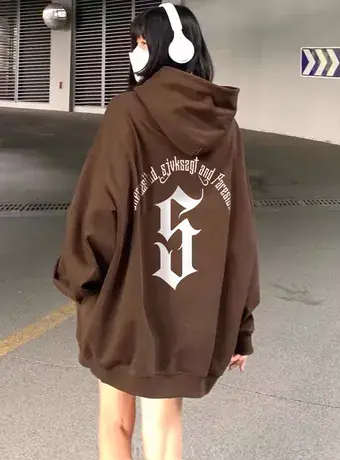 连帽卫衣女款秋冬加绒宽松美式复古oversize潮牌设计感小众外套商品大图