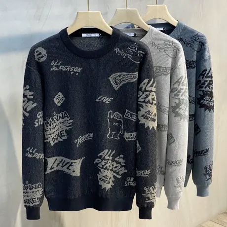 男士毛衣圆领春秋2023新款潮流宽松男装上衣针织线衣打底衫男秋冬商品大图