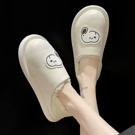 新款棉拖鞋女冬季可爱小狗室内居家防水厚底加绒保暖月子包跟棉鞋商品大图