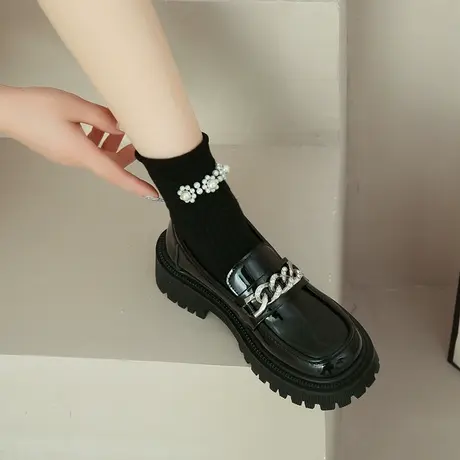 黑色单鞋女久站不累脚软底工作鞋秋季高级感百搭小皮鞋厚底乐福鞋图片