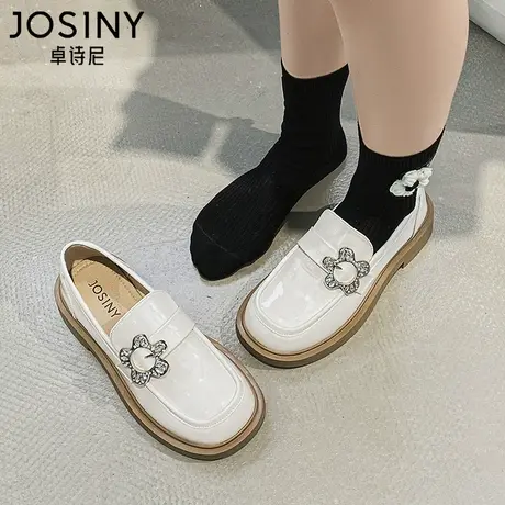 卓诗尼乐福鞋女白色漆皮厚底小皮鞋jk英伦风内增高女鞋软底玛丽珍商品大图