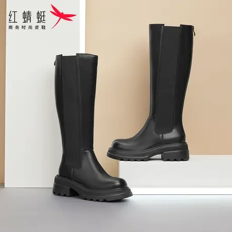 红蜻蜓棕色长筒靴加绒厚底长靴女秋冬2023年新款小个子靴子高筒靴图片