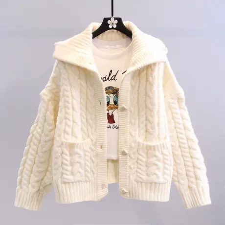 小清新麻花毛衣外套女秋冬2023年新款韩版宽松慵懒风加厚针织开衫图片