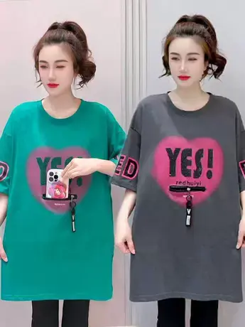 爆款爱心烫钻字母印花拉链口袋遮肉短袖夏季新款开叉时尚百搭t恤图片