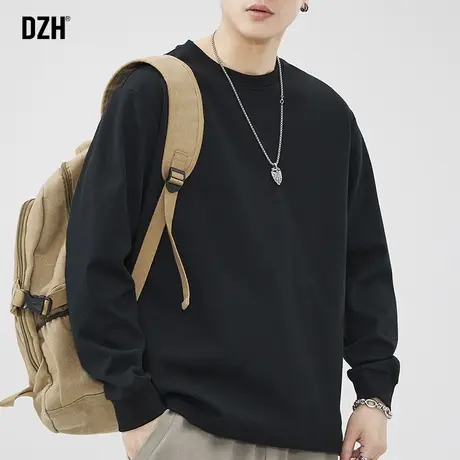 男士黑色长袖t恤男春秋圆领2023年新款休闲百搭上衣美式套头卫衣商品大图