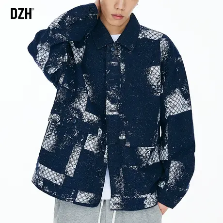 男士格纹牛仔外套男高级感痞帅秋季美式复古夹克翻领上衣2023新款商品大图