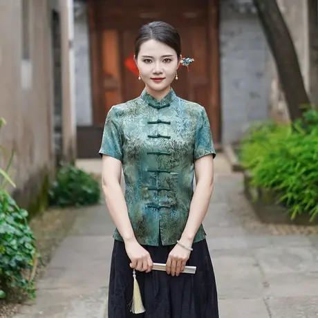 筠雅夏季新款中国风古典唐装上衣女修身显瘦夏日新中式穿搭24J239商品大图