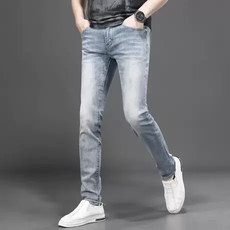 高端牛仔裤男款修身小脚2025新款夏季薄款浅色弹力百搭休闲男裤子商品大图