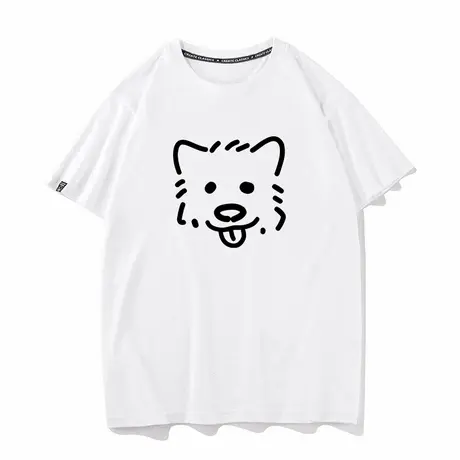 秀洛奶fufu手绘小狗男女同款T恤纯棉宽松圆领夏季新款短袖T恤打底商品大图