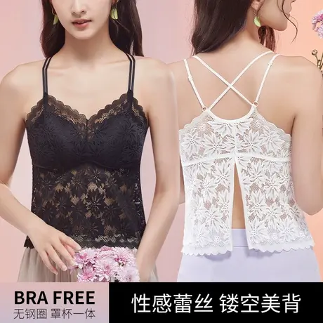 蕾丝抹胸女美背吊带遮胸黑白色背心防走光裹胸内搭打底2024年新款商品大图