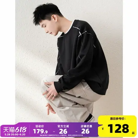 唐狮2025春季新款圆领卫衣男美式复古宽松上衣撞色潮流拼接运动风图片