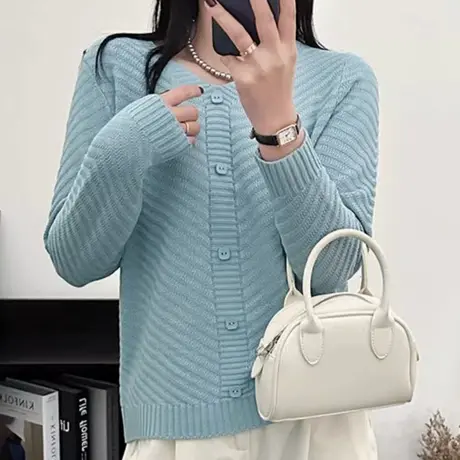 V领针织衫女上衣秋冬2025新款韩系宽松休闲设计感长袖内搭打底衫商品大图