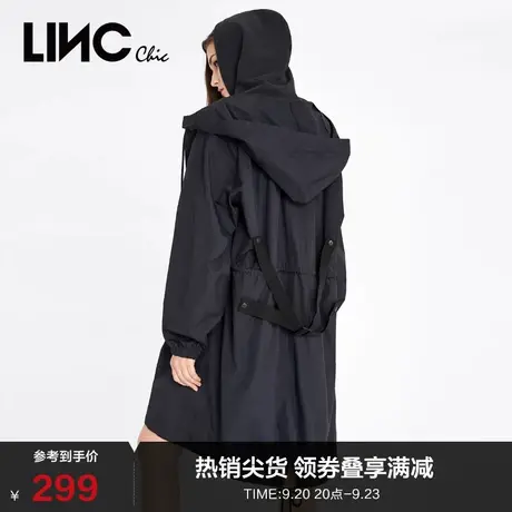 LINCCHIC金羽杰风衣时尚连帽中长款直筒宽松风衣外套女春秋910112图片