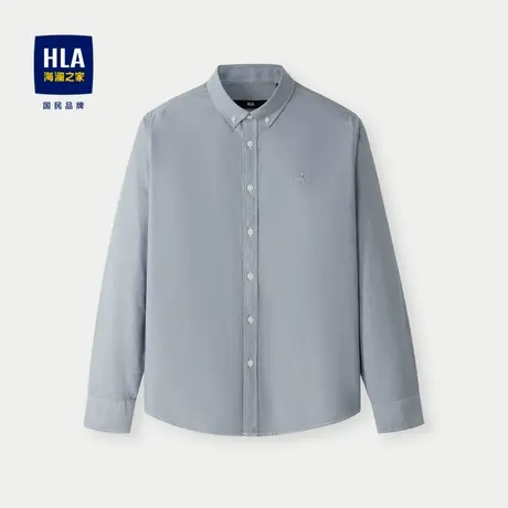 HLA/海澜之家纯棉长袖衬衫2024秋季新款扣领尖领牛津纺休闲衬衣男商品大图