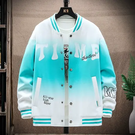 潮牌宽松棒球服男孩春秋季青少年渐变色外套高中初中学生大童夹克商品大图