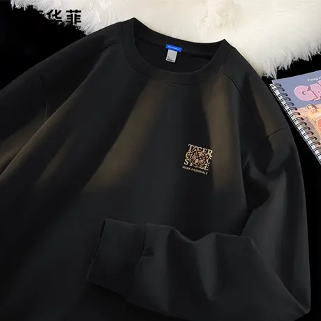 马克华菲长袖t恤男2025新款秋季重磅圆领学生上衣男士宽松打底衫X商品大图