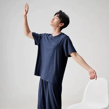 安之伴睡衣春夏款男女士纯色简约休闲宽松家居服套装商品大图