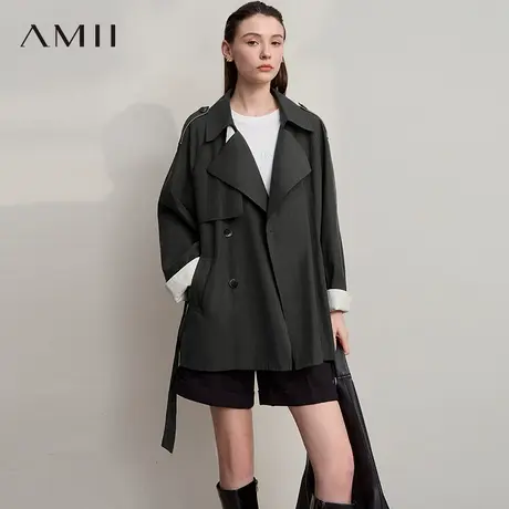 Amii【经典英伦风】2025秋通勤英伦风配腰带中长款风衣女上衣外套商品大图