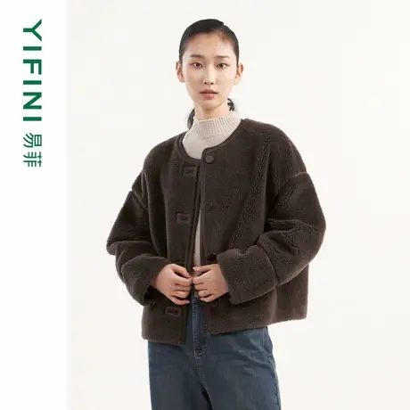 [专柜同款]Yifini/易菲100%绵羊毛气质简约大气优雅颗粒外套上衣图片
