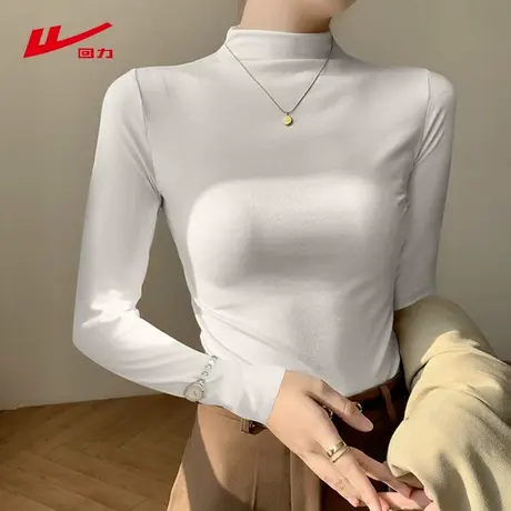 ZH回力半高领打底衫女2025新款学院风时尚内搭白色百搭加绒上衣商品大图
