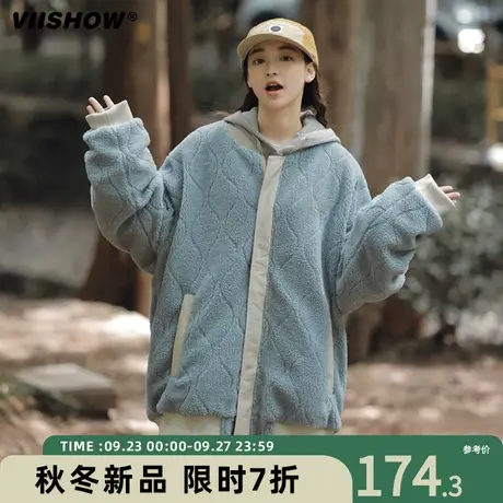 VIISHOW拼色刺绣外套两面穿日系潮牌宽松秋冬季复古新品棉衣男商品大图