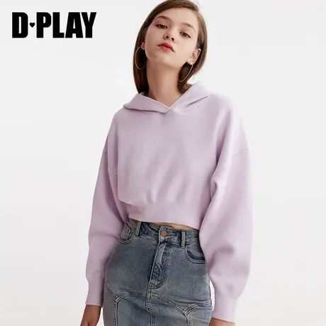 DPLAY德帕拉秋新品欧美套头连帽宽松休闲简约短款针织卫衣女商品大图