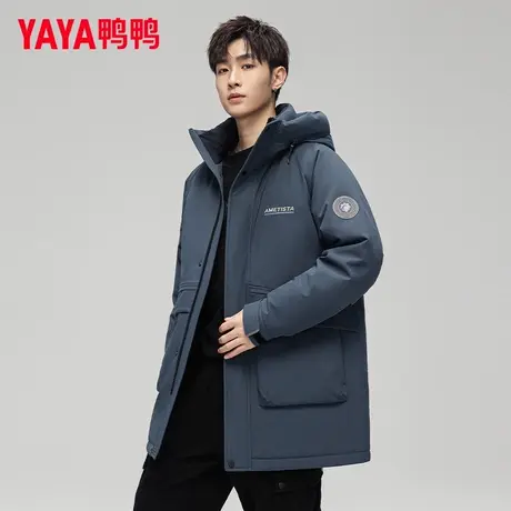 鸭鸭羽绒服男中长款2025冬季新款时尚休闲连帽加厚保暖工装外套Y商品大图
