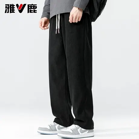 雅鹿2026春秋季新款宽松直筒休闲长裤男青年纯色松紧腰抽绳长裤子商品大图