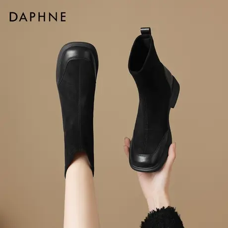 达芙妮加绒瘦瘦靴2026新款短靴女秋冬款袜靴平底弹力妈妈靴子冬季图片