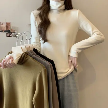 秋冬高领德绒打底衫女内搭修身显瘦长袖T恤外穿秋衣加绒加厚上衣图片