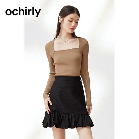 【品牌甄选】欧时力 修身显瘦针织衫新款春上衣法式复古气质性感商品大图