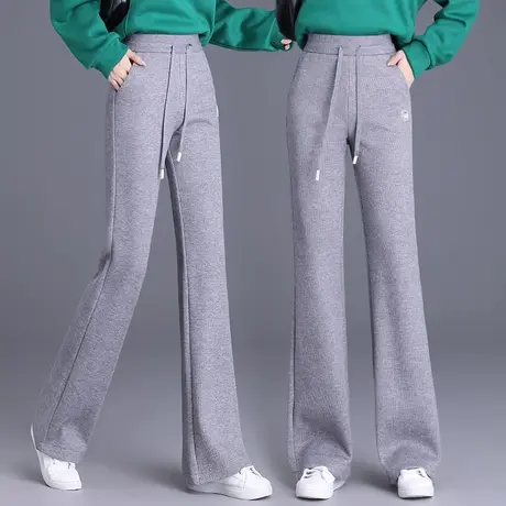 灰色羊绒筒喇裤女2023秋冬季新款高腰糯米裤条绒垂感软糯微喇叭裤商品大图