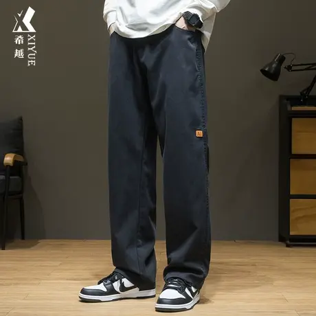 莱赛尔天丝休闲裤子男秋冬潮牌加绒直筒裤宽松大码日系复古工装裤图片