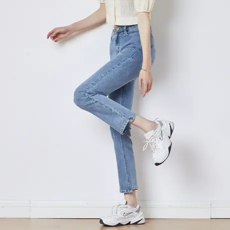 唐狮女牛仔裤百搭春夏新款合体侧边开叉直筒裤子显高韩版潮图片